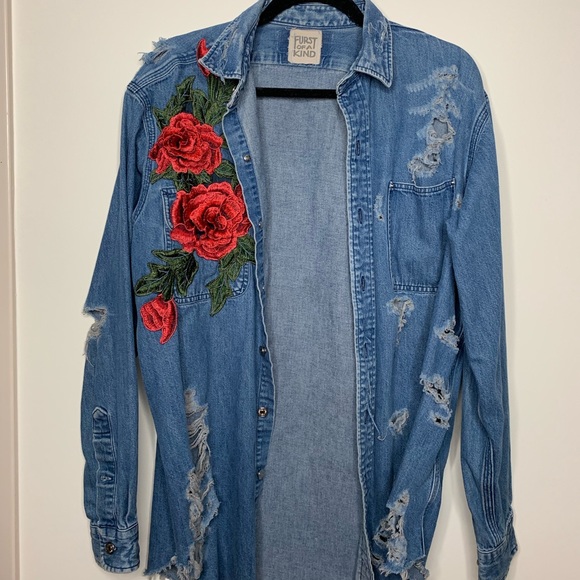LF Jackets & Blazers - LF Vintage Rose Denim Jacket